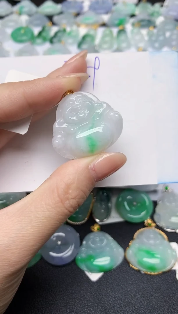 颈饰18K金镶嵌翡翠天然缅甸A货翡翠百元以上9元证书费自理