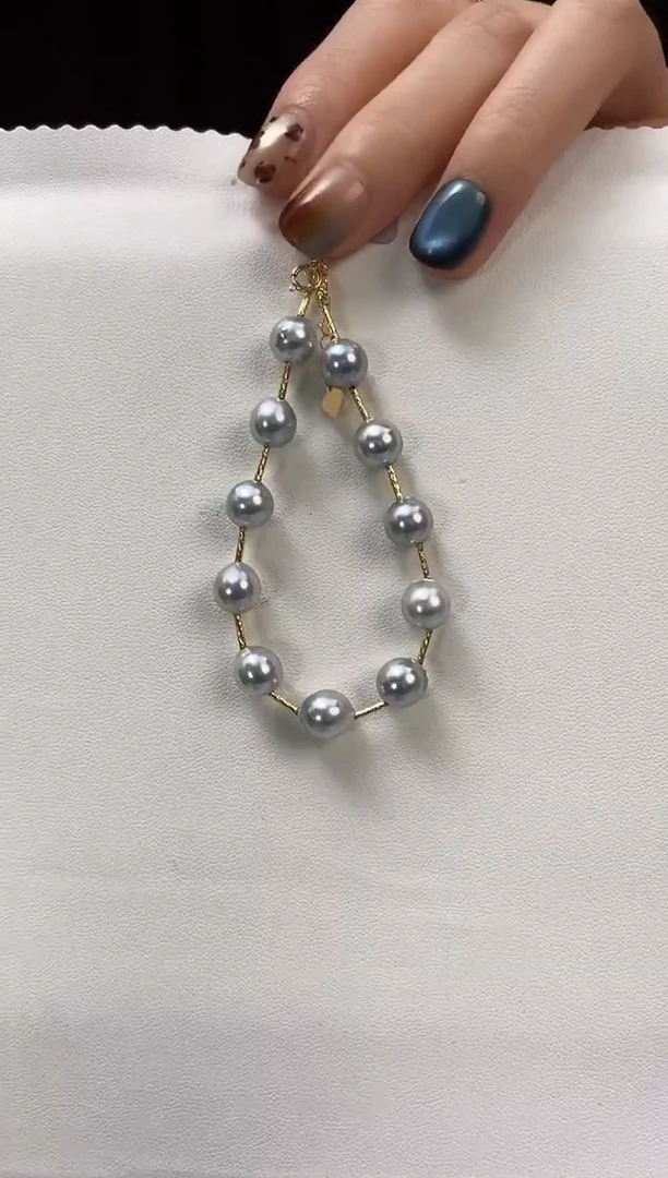 18K金镶嵌手链海水珍珠7-8真多麻手链