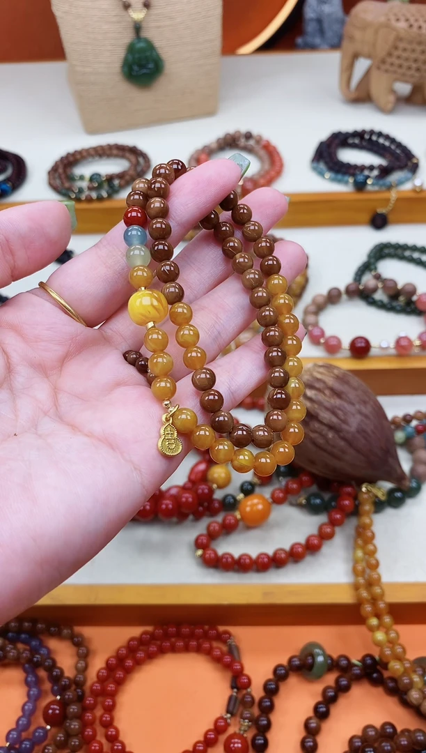 未镶嵌库克手串双圈库克菩提老蜡彩虹糖手串