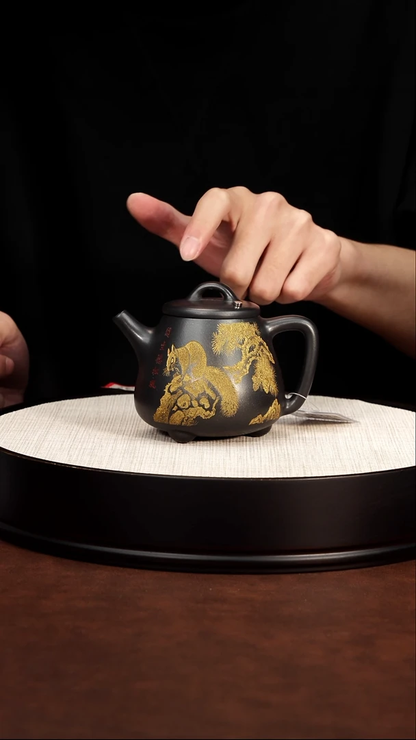 茶壶紫砂石黄描金松鼠高瓢 李雨程