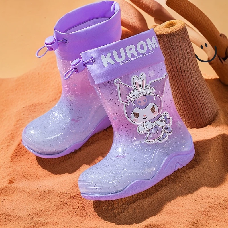 库洛米儿童雨鞋女童可爱防滑防水亮片防水鞋幼儿园女宝宝中筒雨靴