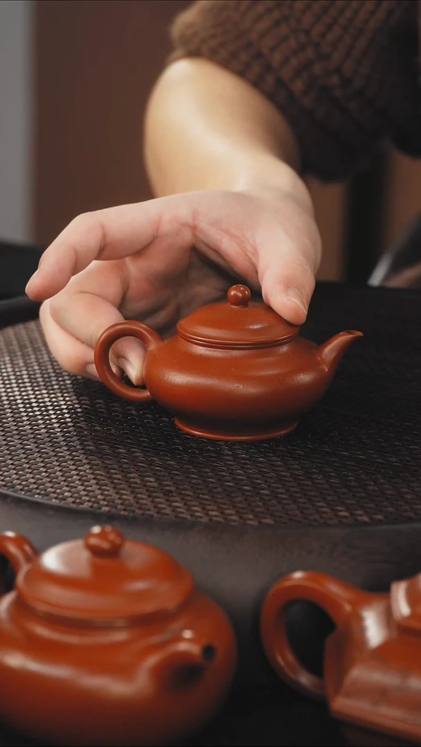 茶壶紫砂水扁  朱泥
