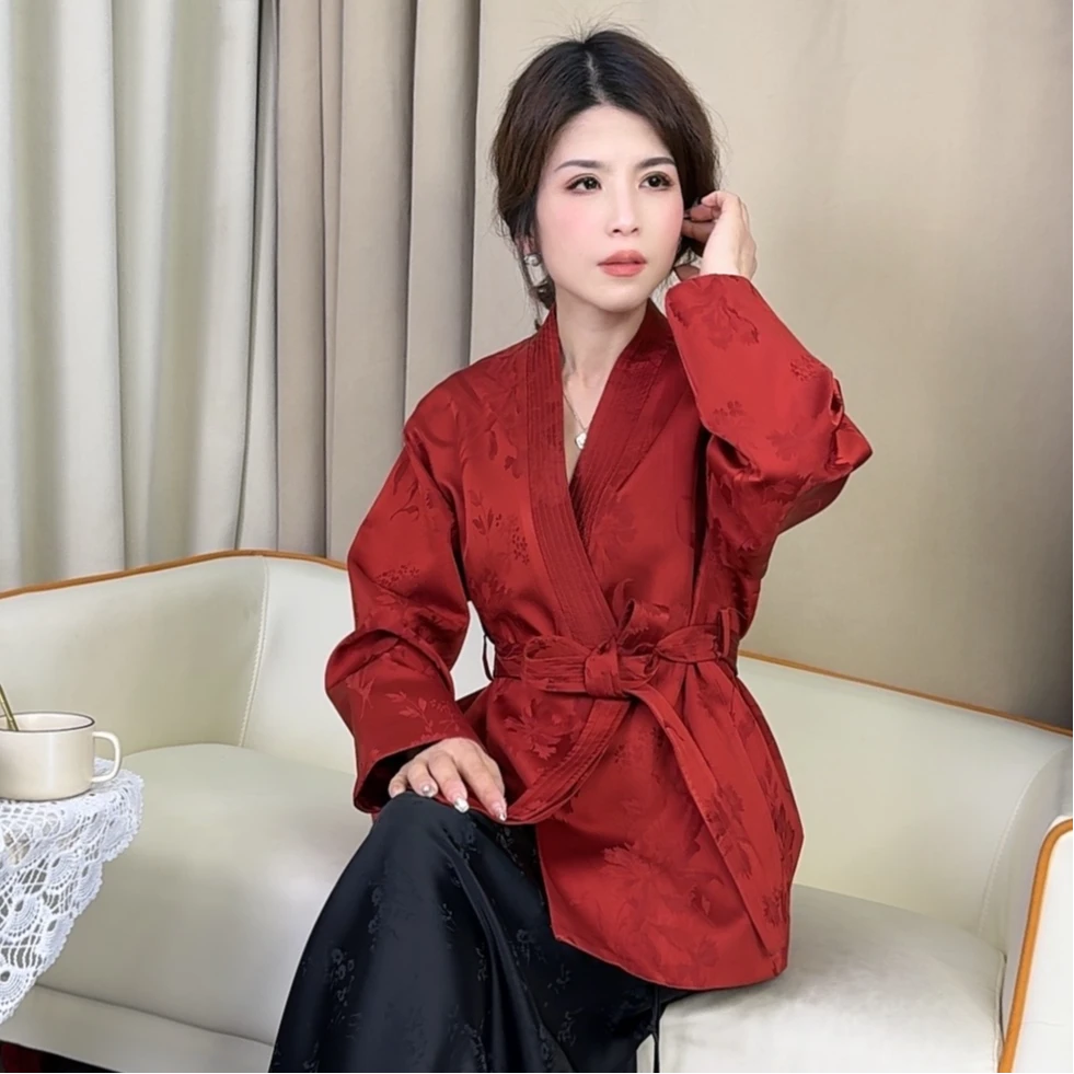 【蒋欣同款】鲁云年2025春款小个子新中式国风人丝提花面料中长款