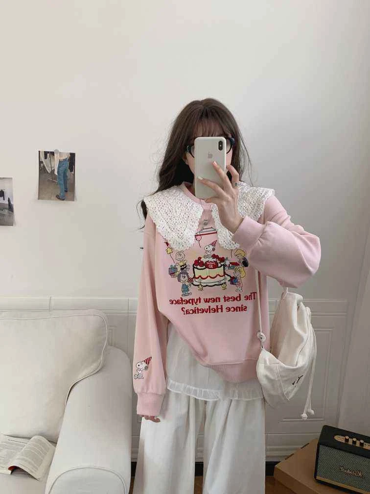 春款娃娃领小蛋糕刺绣卫衣