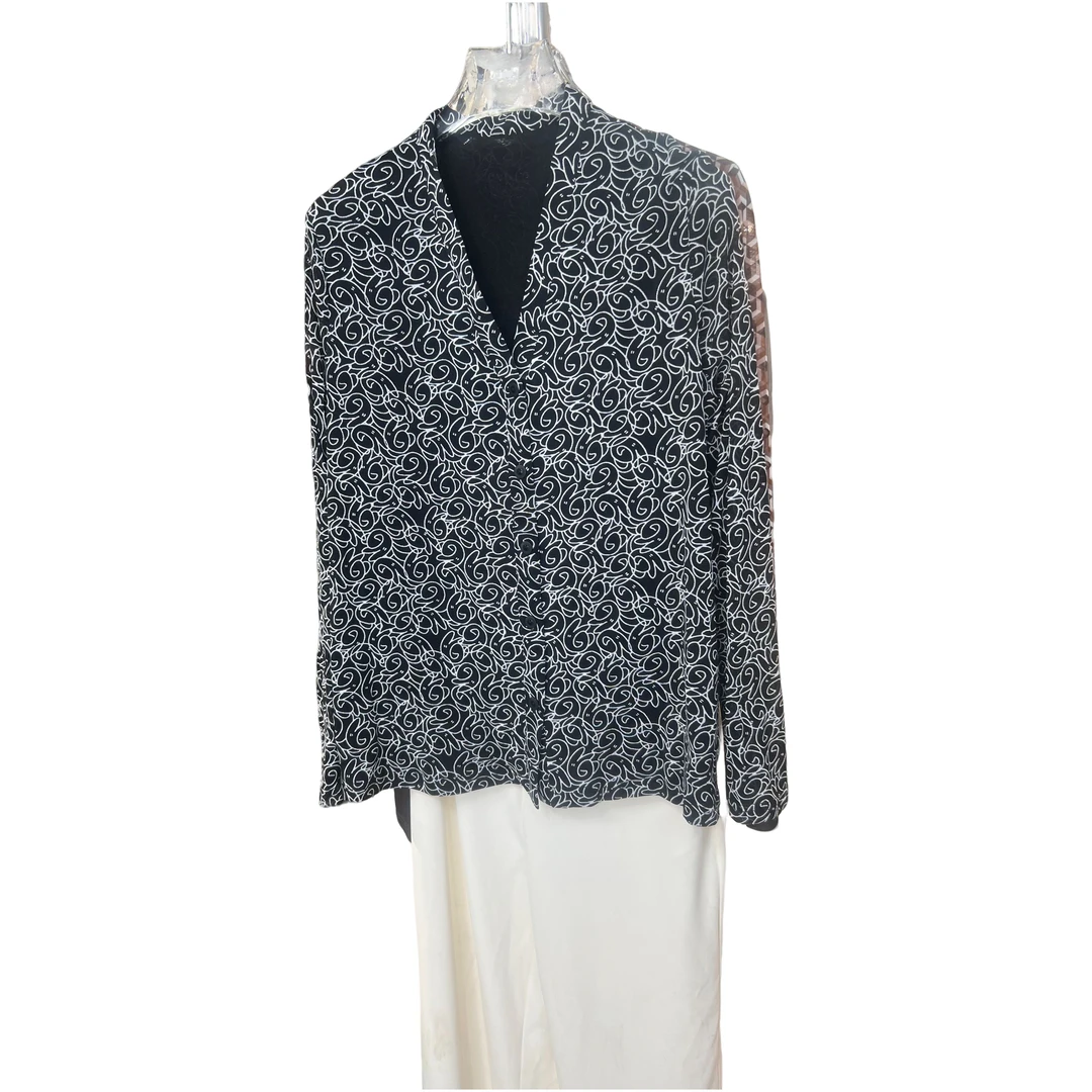 复古网纱衬衫时尚印花显瘦百搭长袖上衣