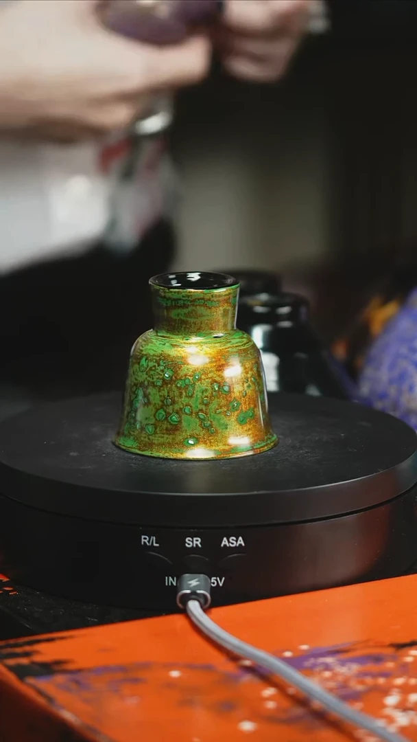 大漆杯子绿金色1