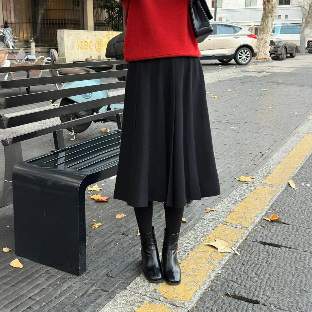 桑蚕丝羊绒混纺气质款百褶裙女2025冬季新款高腰显瘦百搭半身裙