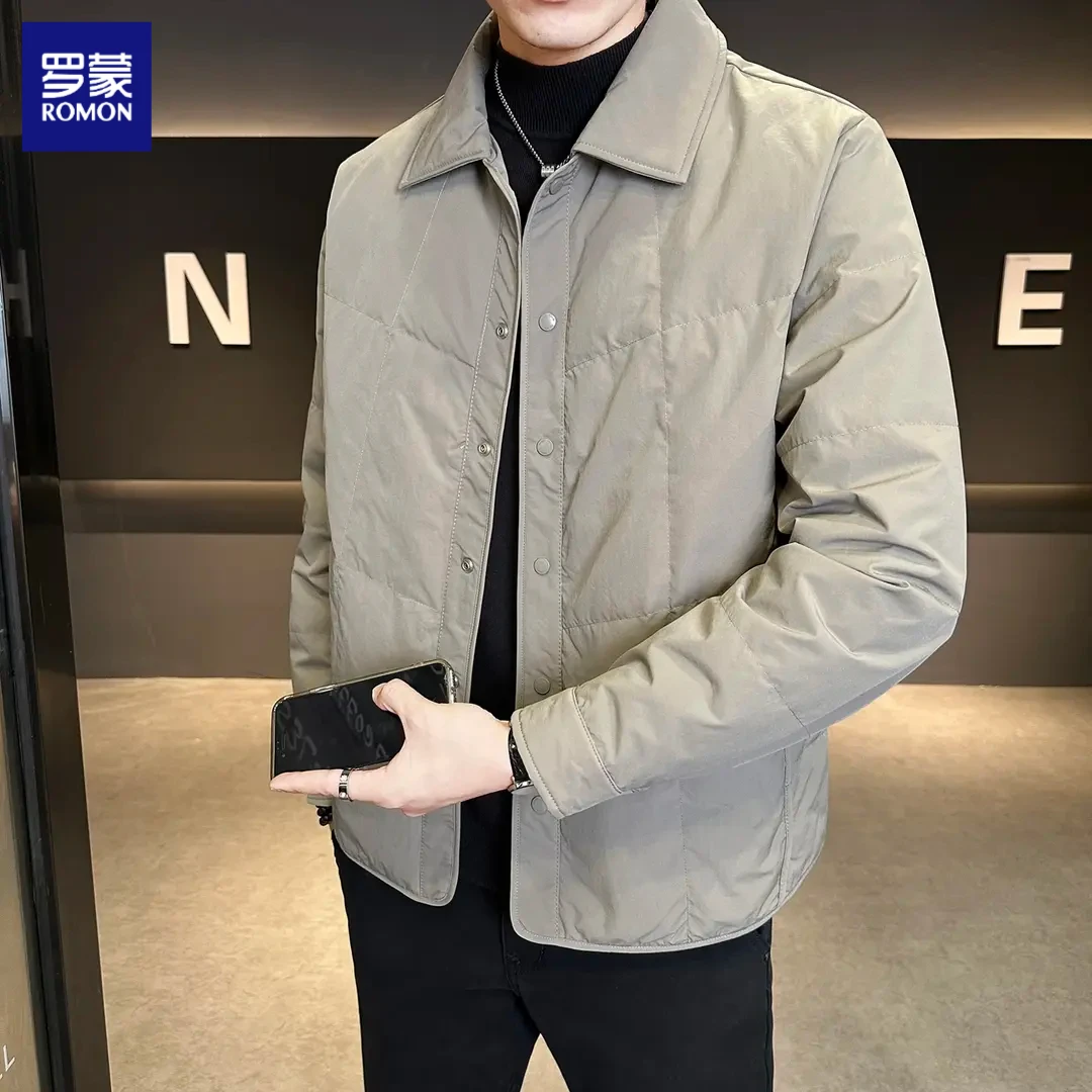 罗蒙2025新款爆款轻薄羽绒服男冬季加厚翻领短款轻奢外套保暖夹克