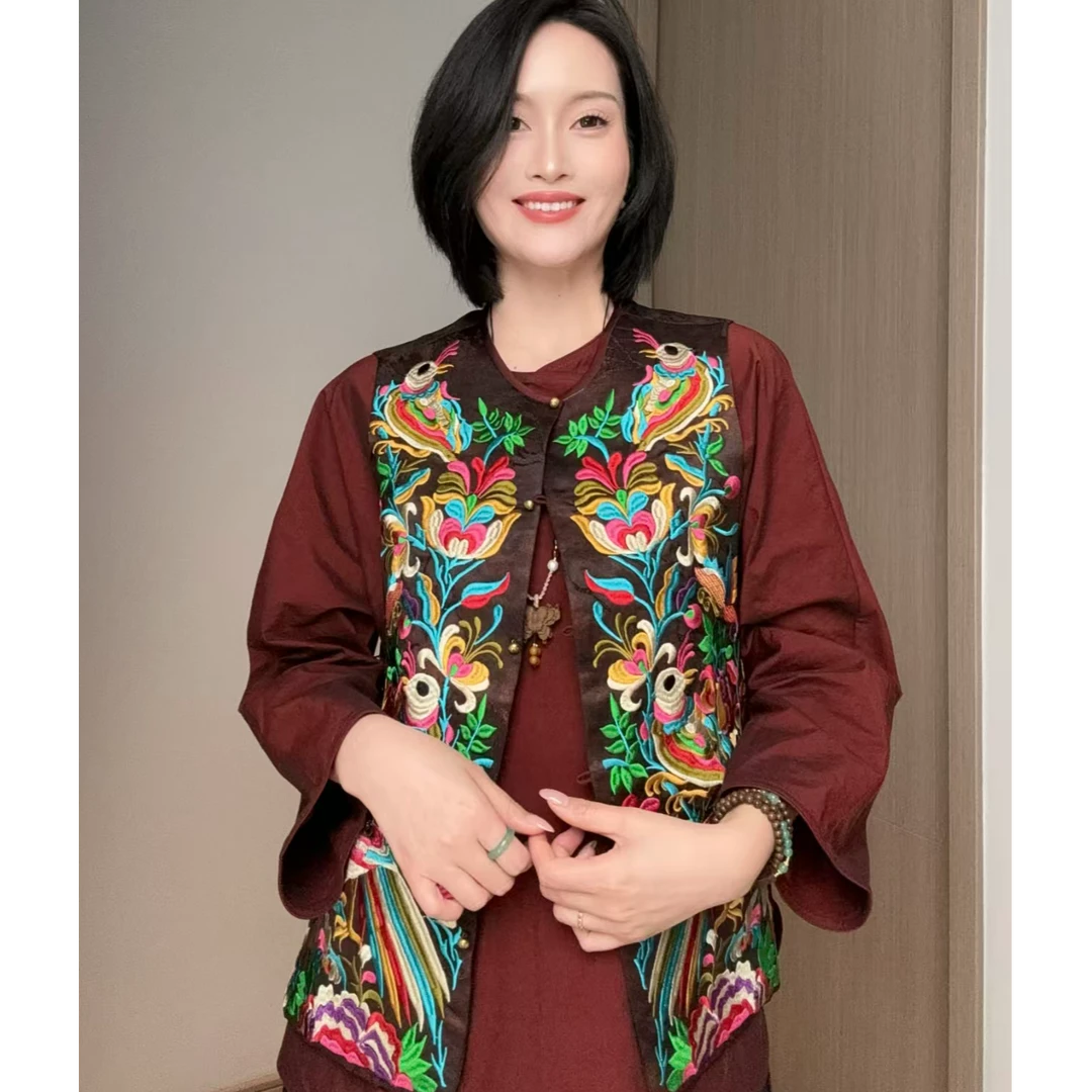 【比翼双飞】复古新中式盘扣刺绣马甲上衣女早秋无袖时尚显瘦