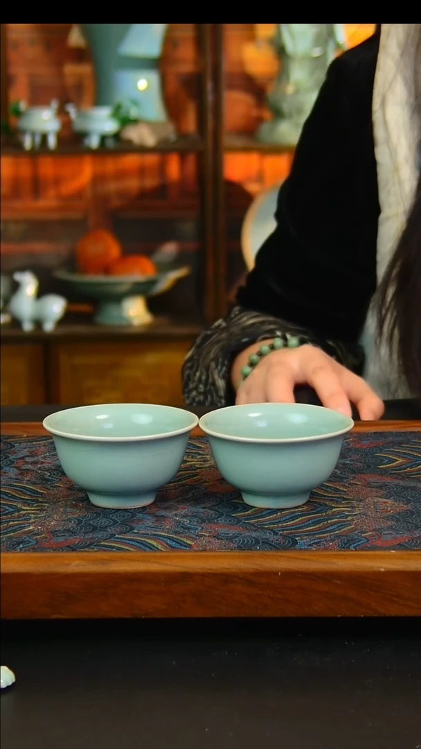 瓷片原矿汝瓷福利单杯一对，全品