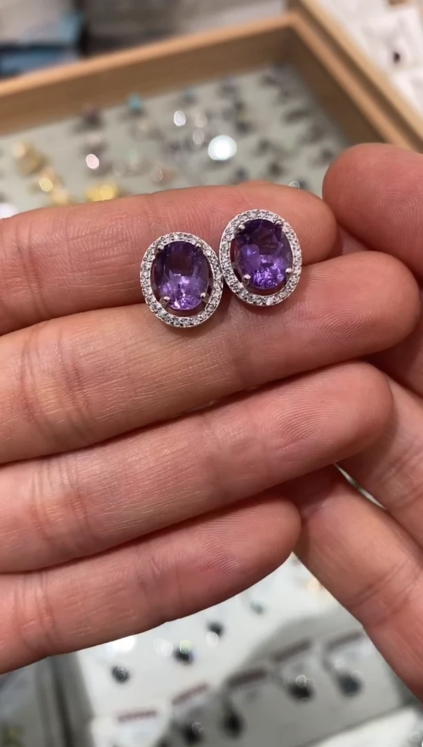 银S925镶嵌耳饰紫晶耳钉