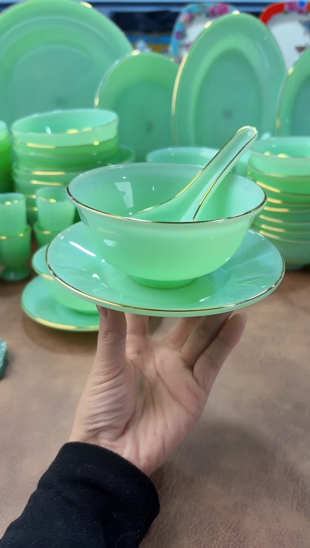 玉瓷三件套碟碗勺10套