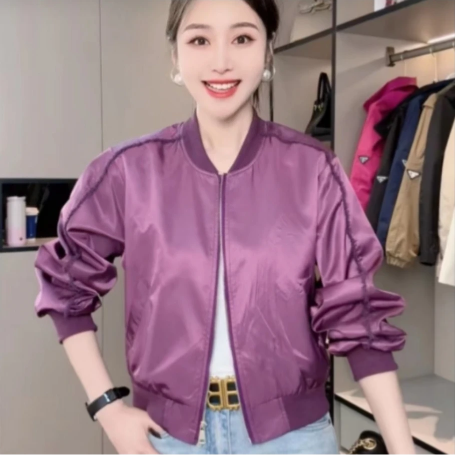 88106短款夹克棒球服外套新款上衣拼接拉链简约风