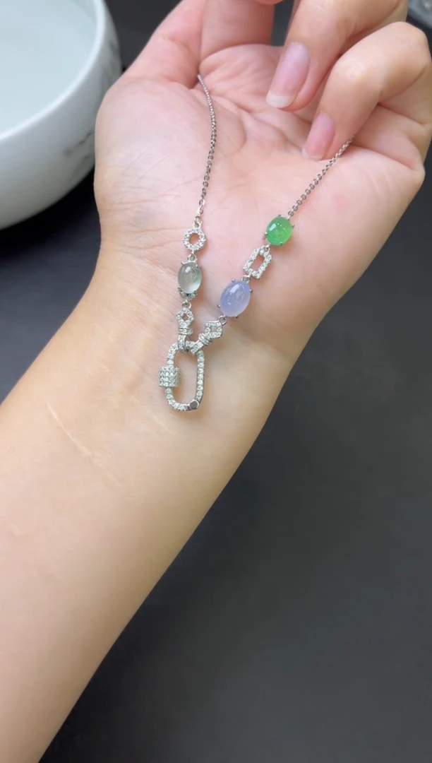 翡翠银S925镶嵌项链吊坠