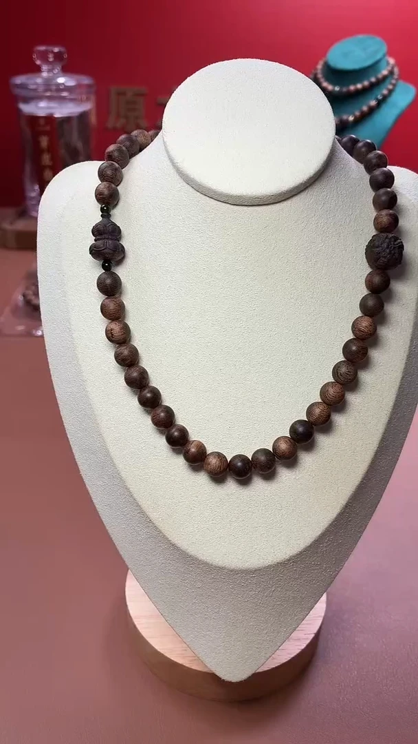 沉香手串沉水越南富森红土瘿子瘤疤08两圈设计款