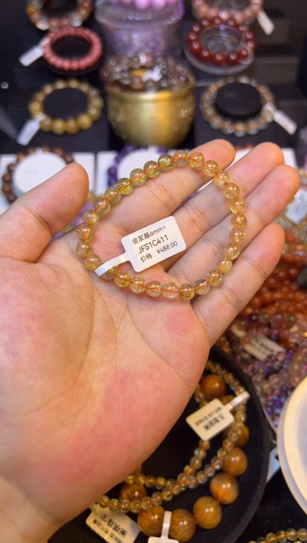 未镶嵌手串水晶金发晶6mm+