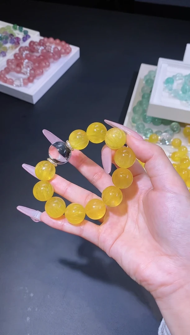 合金手链萤石1213.6拉丝黄萤石手串 多样性发其一