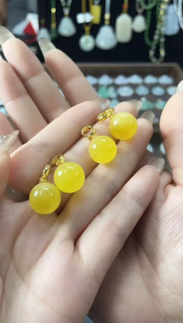 蜜蜡吊坠(不含链)银S925镶嵌ZY蜜蜡珠珠吊坠（多样性发其一）