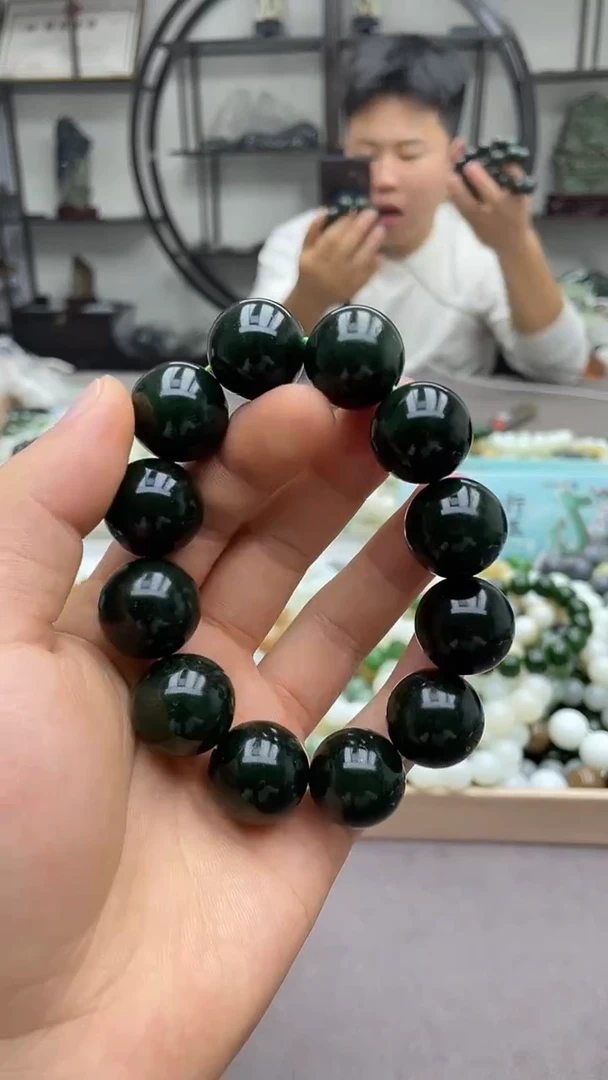 未镶嵌手串和田玉玛纳斯碧玉20圆珠