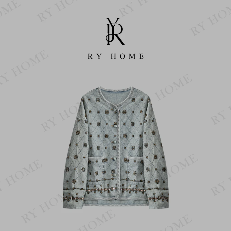 【容雨RYHOME】重工花纹无领短款牛仔外套251W2200