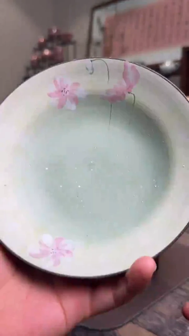 【闪购商品】粉引手绘荷花绿色渐变壶承