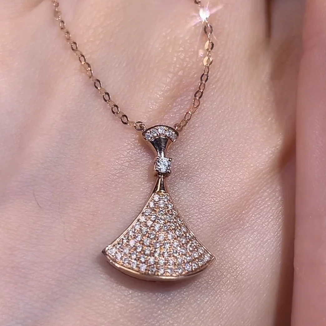 【玥霓高定珠宝】18K金 K玫 满钻小裙子项链 ZSDZ001247 送礼/礼赠