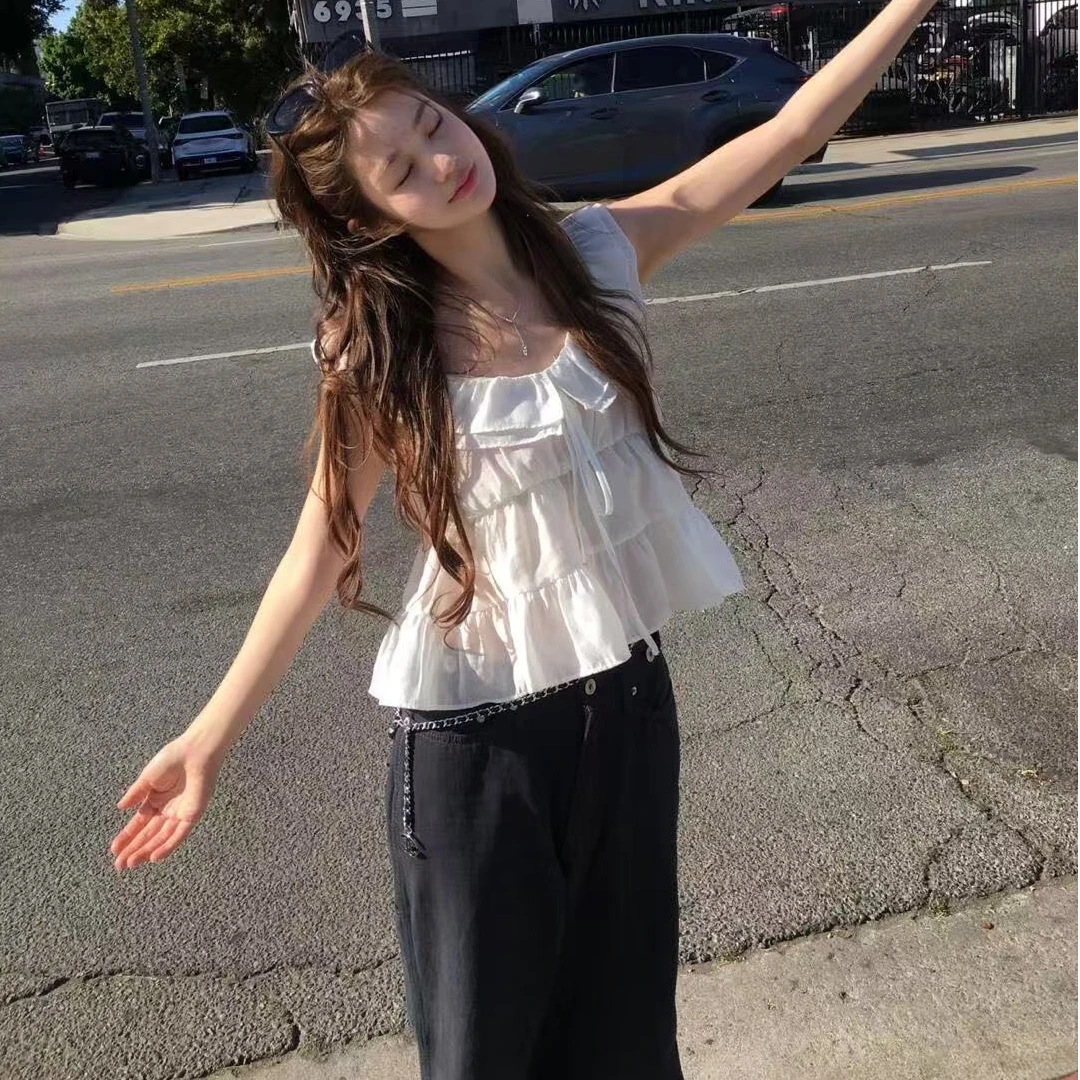 韩系气质女神百搭设计感无袖通勤上衣搭配显瘦高腰休闲裤两件套