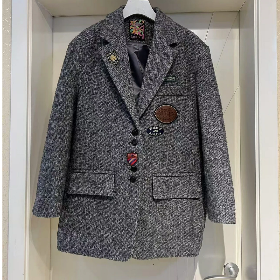 YT推荐 灰杂色贴标西装