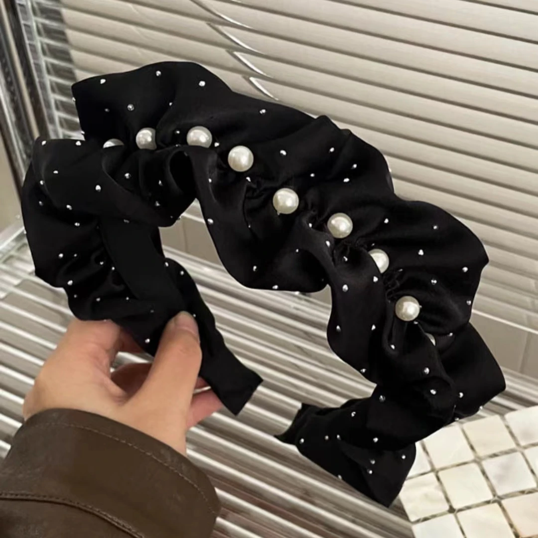 小香款韩版山茶花发箍黑色复古高颅顶发箍女轻奢发饰头箍压发头饰