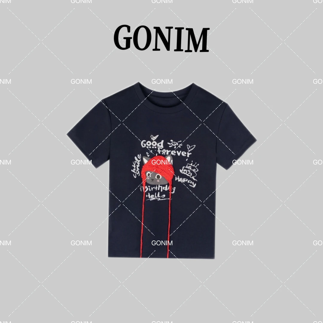 Gonim“小红帽”2025夏季新款显瘦休闲百搭立体短袖T恤女