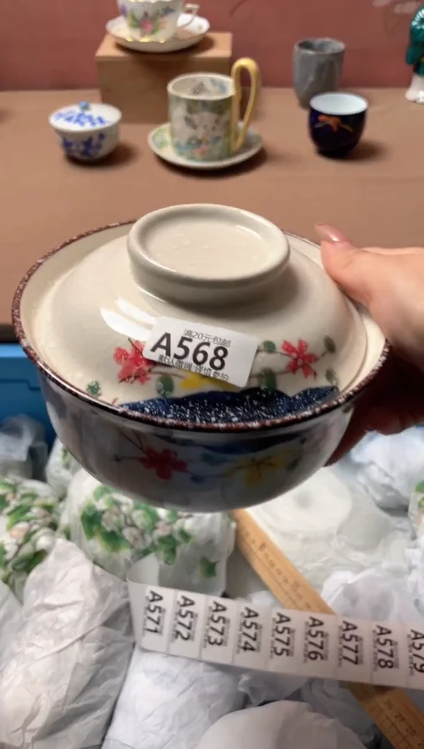 瓷片白色花泡面碗568