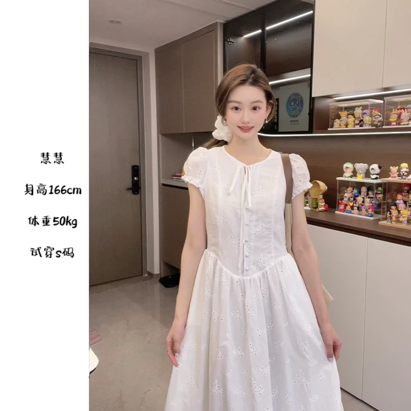 2170 "坠入爱河时" 法式收腰刺绣茶歇连衣裙夏季长短双版本裙子