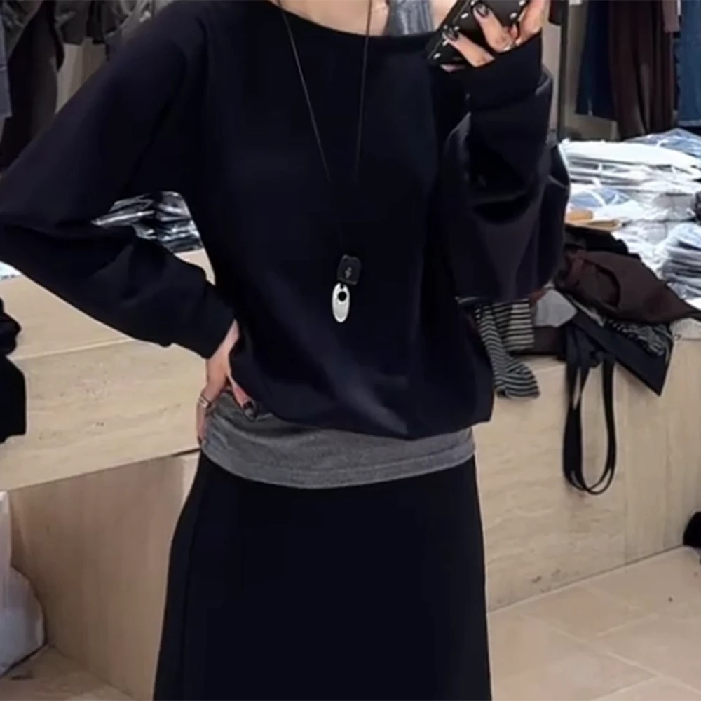 气质显瘦百搭小众设计感假两件上衣C5847