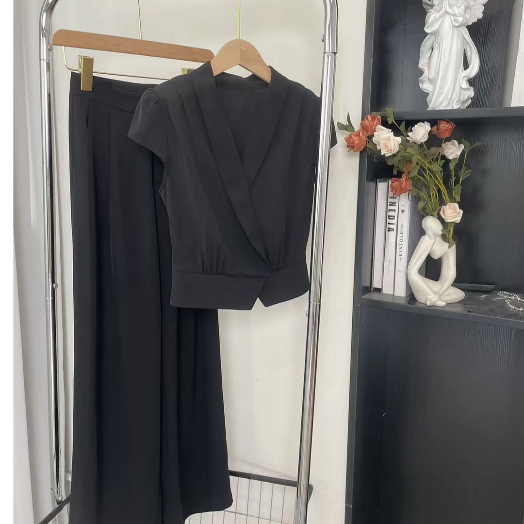 拉夏贝尔25夏新小个子气质高级休闲时尚优雅上衣+裤子 10401 WCK