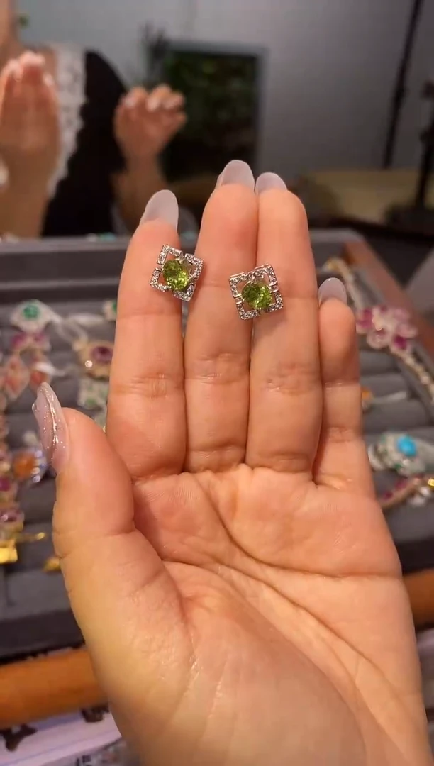 未镶嵌耳饰橄榄石天然橄榄石耳饰