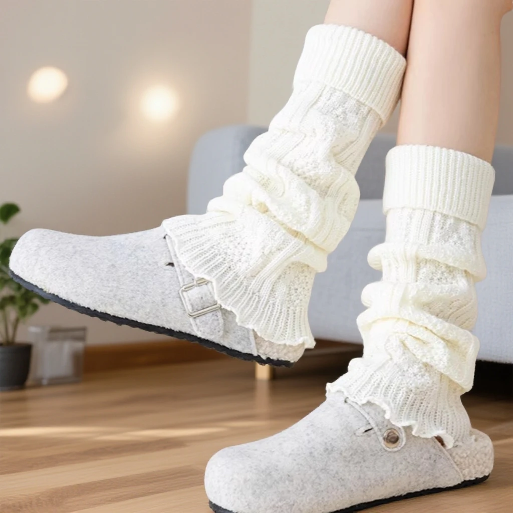 灰色袜套女堆堆袜秋冬款加厚保暖针织显瘦长筒袜搭配鲨鱼裤小腿套