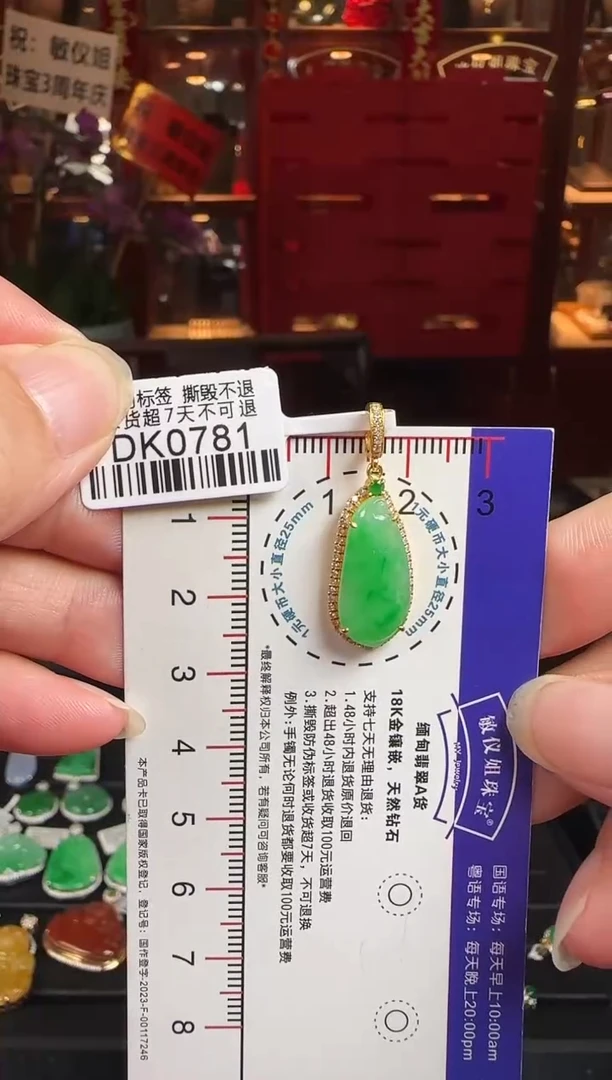 翡翠18K金镶嵌颈饰DK0781冰绿豆豆（万能扣