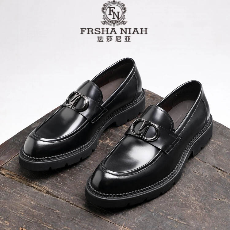 法莎尼亚英伦休闲厚底乐福鞋厚底亮面皮鞋时尚百搭鞋透气圆头男鞋