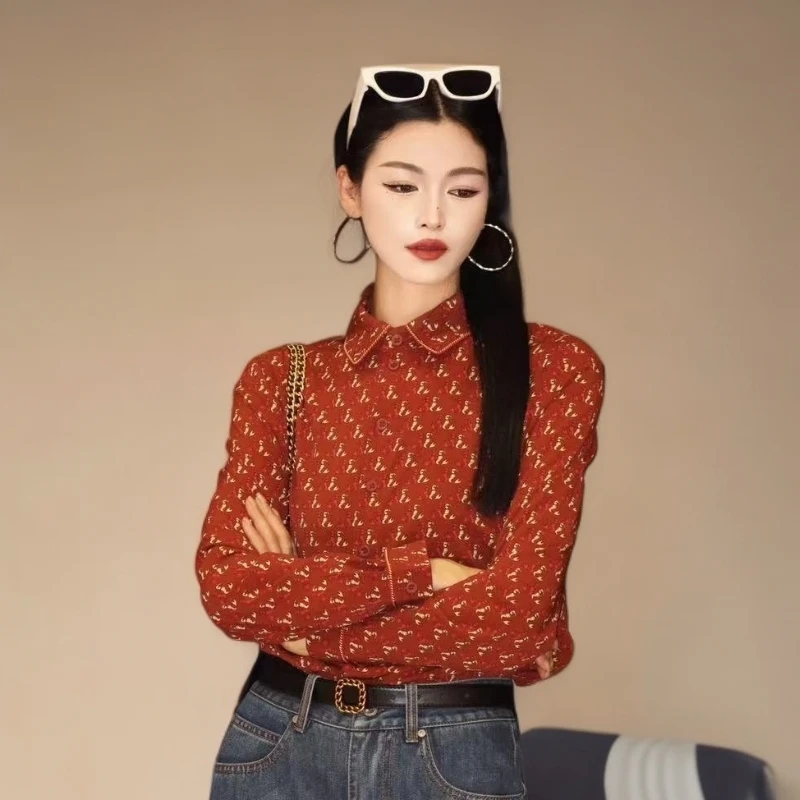 哥弟秋季新款时尚衬衫通勤简约百搭翻领气质小个子女士衬衣130073