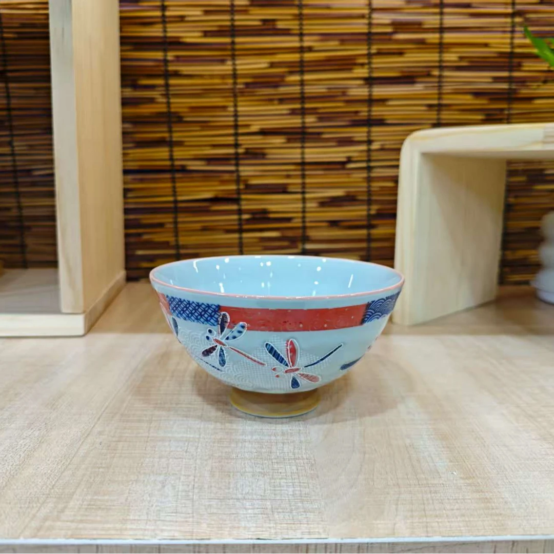 【两只】市松蜻蜓4.9英寸日本进口釉下彩米饭碗家用陶瓷饭碗汤碗
