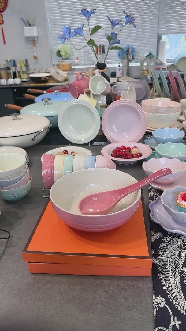 【闪购商品】瓷玫瑰粉-大汤碗汤勺组合装