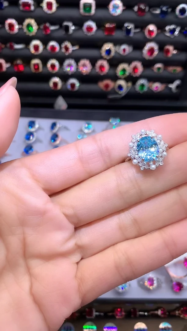 【闪购商品】海蓝宝石戒圈银S925镶嵌1