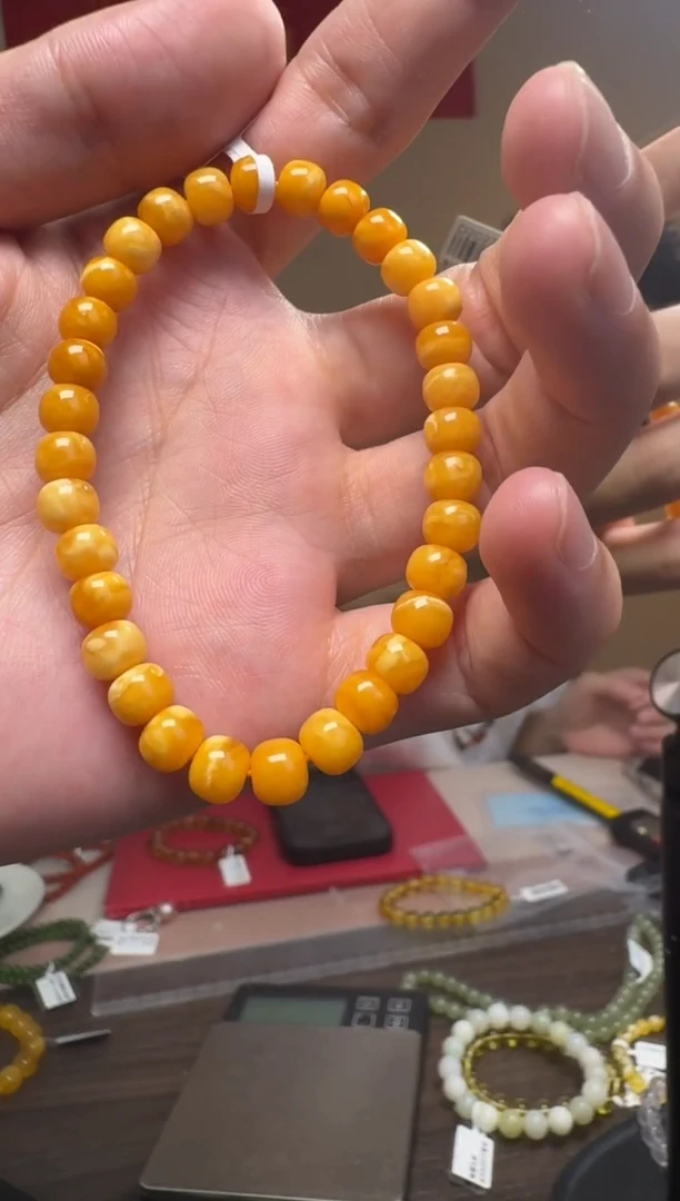未镶嵌琥珀手串约5*6mm俄料白花老蜜蜡老型单圈