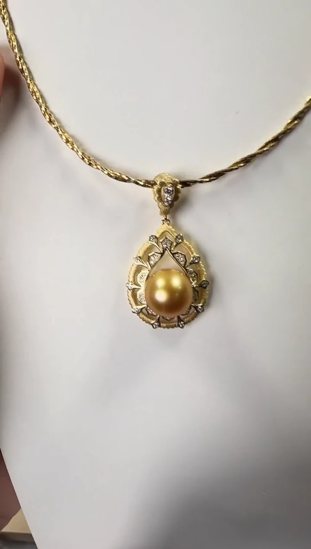 银S925镶嵌吊坠(不含链)海水珍珠南洋金珠吊坠11.2mm