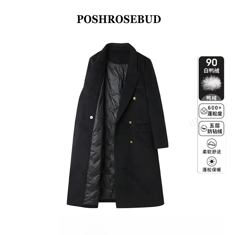 【朱莉专属】90白鸭绒呢子大衣外套女中长款羽绒外套大衣4106