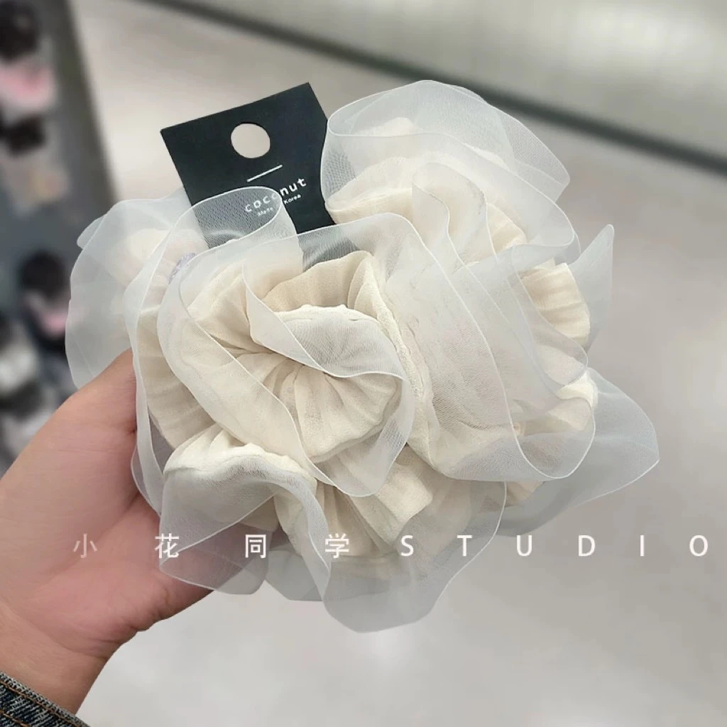 FQ0982-1欧根纱蓬松褶皱荷叶边大肠发圈马尾超大超仙