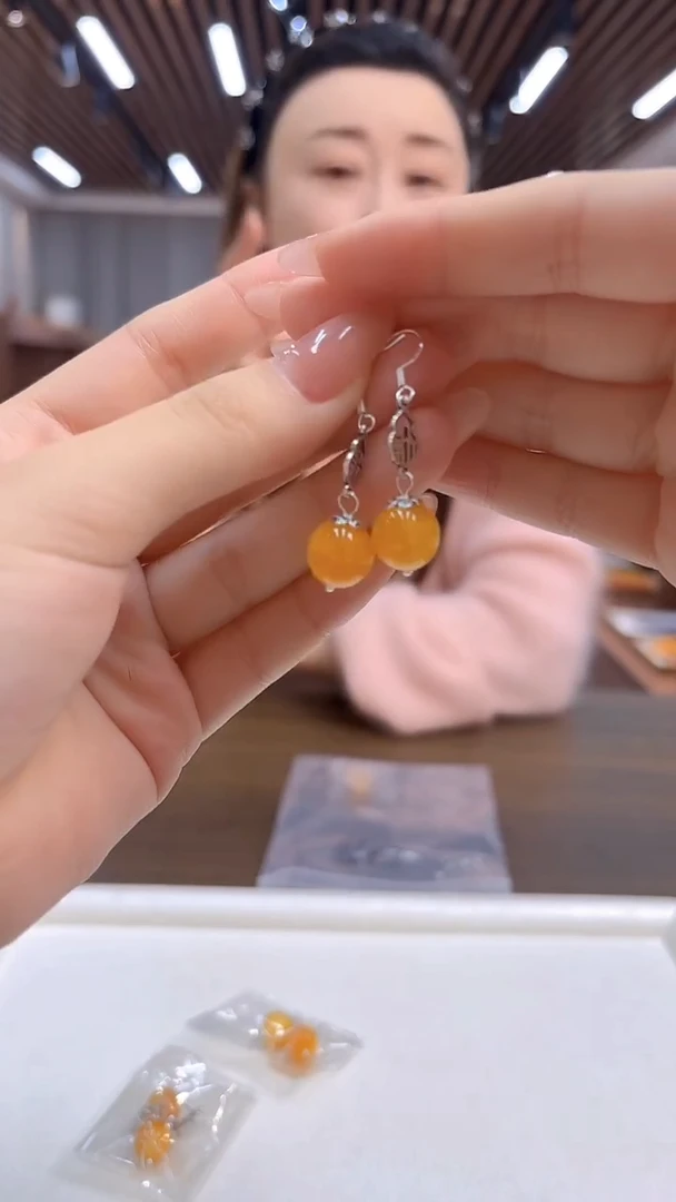 蜜蜡银S925镶嵌耳饰DIY款E898