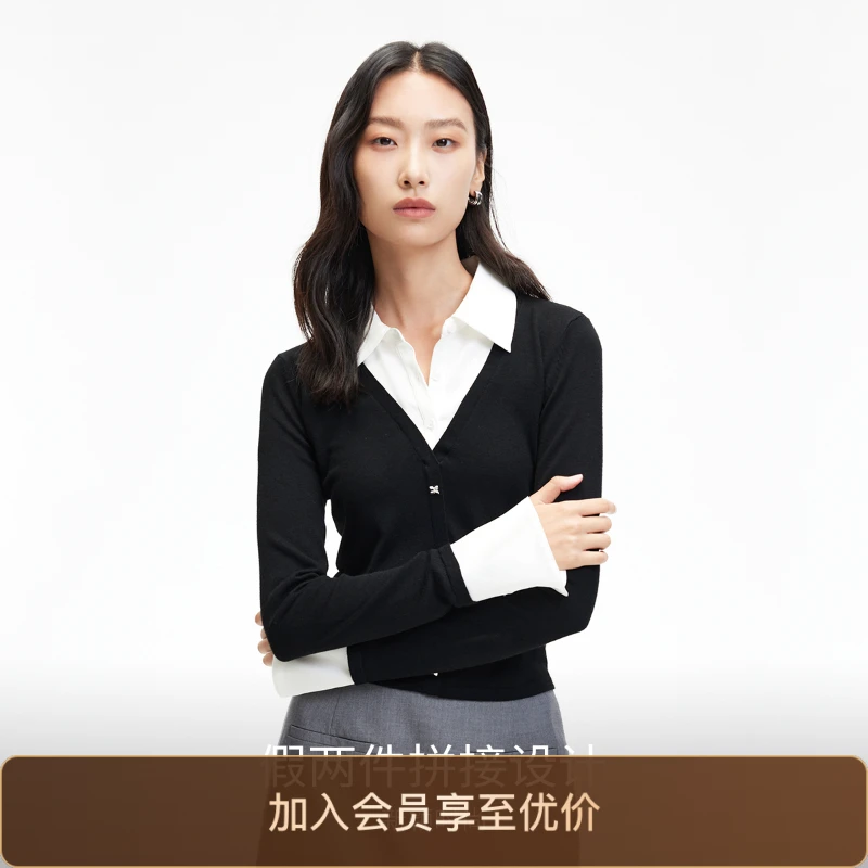 Vero Moda针织衫25新款假两件MIU系拼接袖口洋气炸街松弛感慵懒风