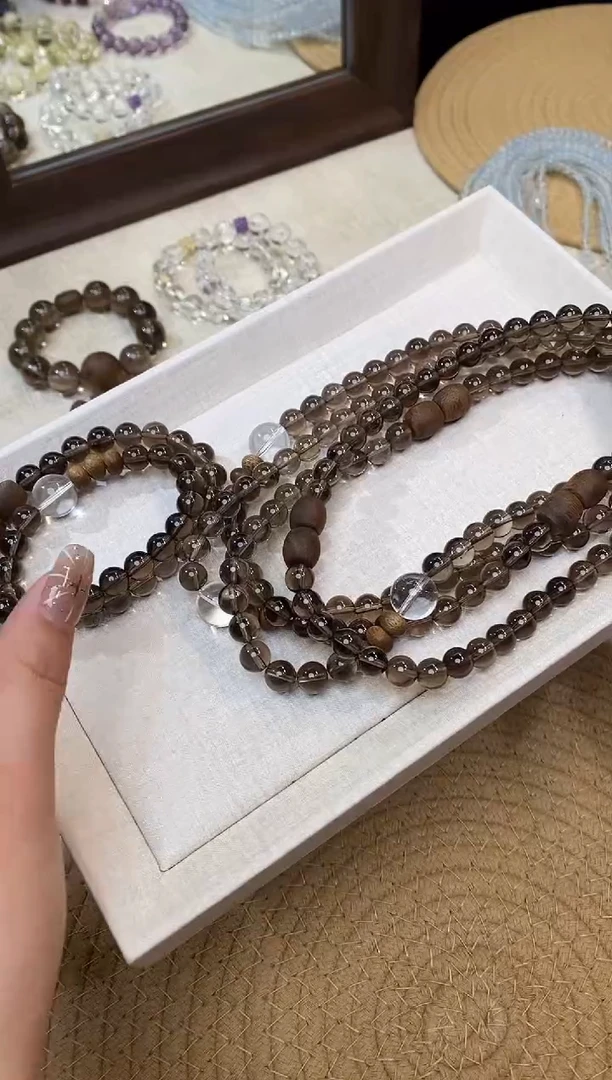 未镶嵌手串水晶《梧桐》茶晶奇楠沉香白水设计双圈8.5-9mm多样发一
