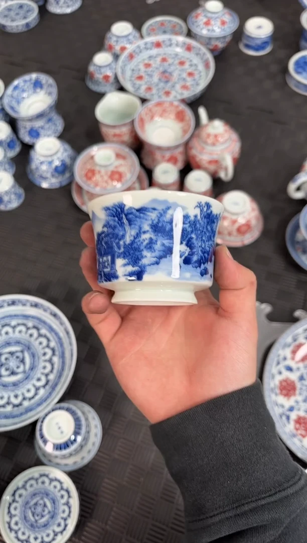 盖碗瓷景德镇陶瓷茶具新山水马蹄主人杯